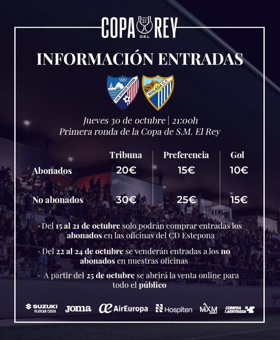 Imagen de la noticia: El CD Estepona da a conocer los precios y fases de venta de entradas para el partido de Copa ante el Málaga CF